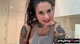 joanna angel, the inked milf housewife, cooks and dildos her pussy