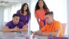 four eager young adults dive into a wild group session gobbling huge cocks until cum fills every mouth