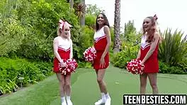 cheerleader besties find big cock during practice, deepthroat pov before foursome doggystyle