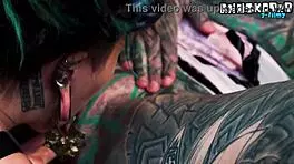 inexperienced tattooed hippie girl learns from alternative model