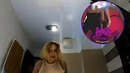 super hot petite 18+ blonde cheerleader wears a short miniskirt with a see through top to show her tits and flash pussy under her short skirt