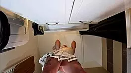 super hot petite 18+ blonde cheerleader wears a short miniskirt with a see through top to show her tits and flash pussy under her short skirt