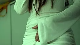 Beautiful babe shows off with lube.