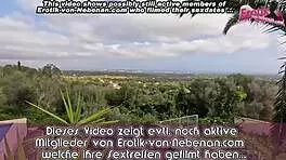 German teen with big natural tits getting anal fucked on balcony outdoors in POV