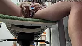 Young Girl Masturbates in Office and Gets Huge Ass Blowjob as Surprise