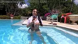 Hot Colombian Girl Enjoys Solo Play by the Pool with Her Favorite Toy