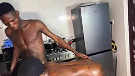 Horny sister joins stepbrother for first threesome in kitchen with big ass action