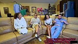 Aria Nicole spreads her shaved pussy for the nurse