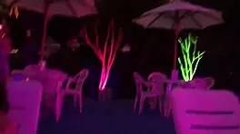 Half-beauty goddess arrives at night pool, drowning in intense piston with big tits