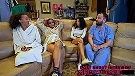 Aria Nicole spreads her shaved pussy for the nurse