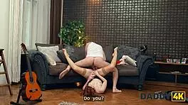 redhead goes crazy and jumps on daddy's cock