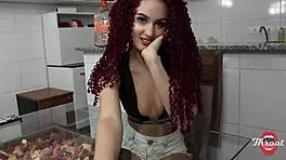 Damn! Skinny Redhead Teen Deepthroats Huge Cock for Cum in Mouth