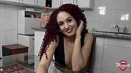 Damn! Skinny Redhead Teen Deepthroats Huge Cock for Cum in Mouth