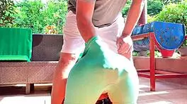 stepdad finds me dripping wet yoga pussy outside and fucks my young cunt