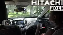 rina arem waits in the car and masturbates with her hitachi wand