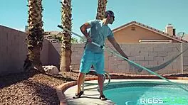 Pretty milf with big boobs fucks pool guy to intense orgasm