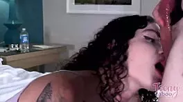 Brunette pornstar Lydia Black teases Seth Brogan with sensual blowjob and pussy licking before he cums on her wet cunt