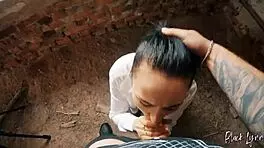 Pov long haired teen 18+ facefucked deep in abandoned building