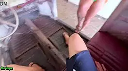 The Redhead Fucks In The Fusca! Cuckold Watches Old Man Blowjob.