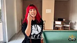 Petite goth Brazilian Nana Batatinha submits in first-time interracial casting with Qrozne, riding cowgirl in wet pussy roleplay