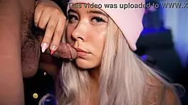 i'm so excited, blonde with cute face plays and sucks small 18+ cock getting hard for her