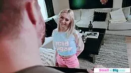 Big Guy Bangs Petite Blonde Neighbor with Small Tits in Deepthroat Session