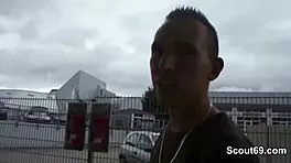 Join this real German amateur teen 18+ for outdoor threesome fun