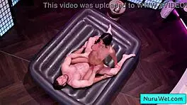 sexy natural brunette masseuse cover her massive tits with nuru gel and fuck her client - seth gamble queenie sateen 18+