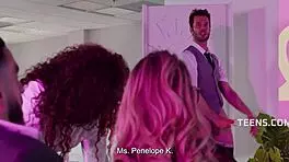 Intense banging proves work life balance is a myth in teen orgy.