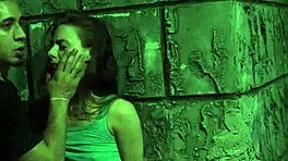 the slut is bound in hardcore bondage for a rough outdoor gangbang