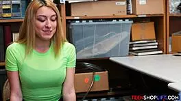 teen shoplifter spies on hidden cam blowjob and doggystyle bent over