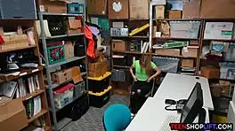 teen shoplifter spies on hidden cam blowjob and doggystyle bent over