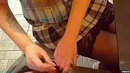 Exgf in Panties Handjob Classmate Under Table During Lesson