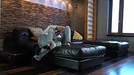 In this homemade video, a young brunette teen bends over for doggystyle pounding from an older man