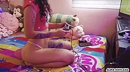 Gamer girl gets used by her roommate while trying to win the prize