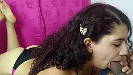 Young Latina gives oral in bikini, cum in mouth and facial