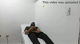 Kinky doctor masturbates his cock