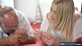 strip poker with grandpa and teen 18+ blonde turns into hot sex 😈