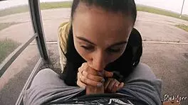Girl Next Door Gives Risky Blowjob At Bus Station