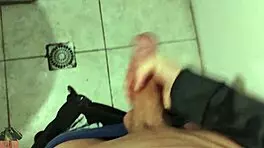 Work bathroom is perfect for jerking off big cock