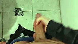 Work bathroom is perfect for jerking off big cock