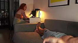 Nerdy Redhead Sucks Cock and Reveals Tits!