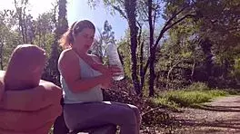 I seduce exhibitionist milf for deepthroat and cum on tits in park