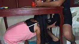 i have my hidden lover sucking my cock under the table.