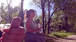 I seduce exhibitionist milf for deepthroat and cum on tits in park