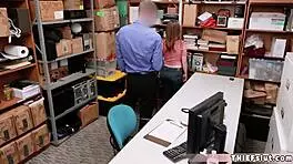 cleo clementine, the petite teen, bends over in the shop with her small tits