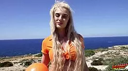 German scout picks up blonde fitness model JayJay Pink for rough public fuck with huge cock creampie