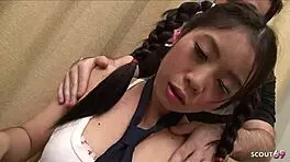 Teacher and Petite Asian Student in Shower Quickie