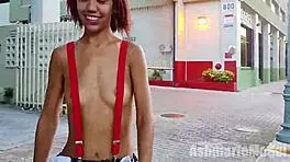 topless in suspenders micro skirt flashing natural tits outdoor