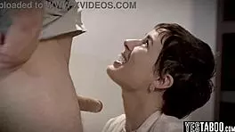 big boobs milf nurse fucks the paralysed patient's husband bent over on her bed